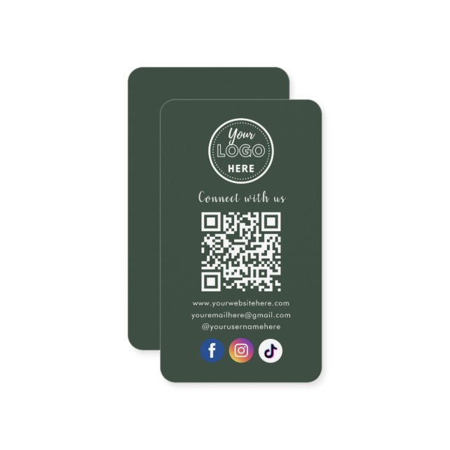 Carte D'accompagnement QR Code Connexion Us Social Media Forest Green (Devant/Arrière en situation)