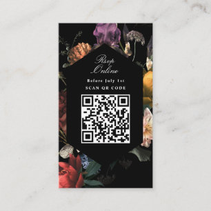 Carte D'accompagnement QR Code Dark Moody Black Floral Website RSVP