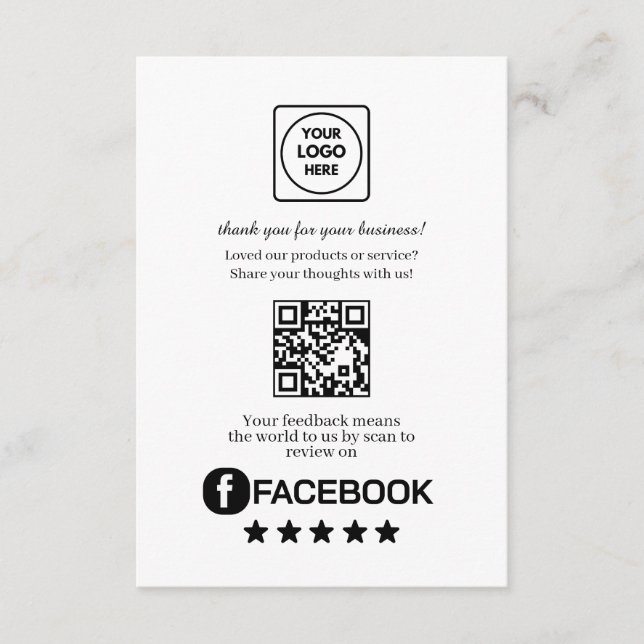 Carte D'accompagnement QR Code de révision Facebook | Lien de rétroaction (Devant)