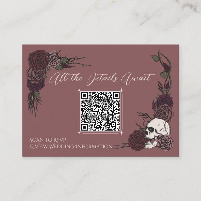 Carte D'accompagnement QR Code de Site Web de Mariage Crâne Floral Mauve (Devant)