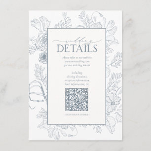 Carte D'accompagnement QR Code Dusty Blue Floral Détails du Mariage