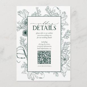 Carte D'accompagnement QR Code Emerald Green Floral Détails du Mariage