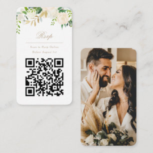 Carte D'accompagnement QR Code en ligne Creme photo Floral Website RSVP