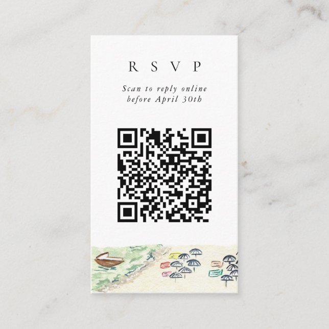Carte D'accompagnement QR Code en ligne Plage Positano Site RSVP (Devant)