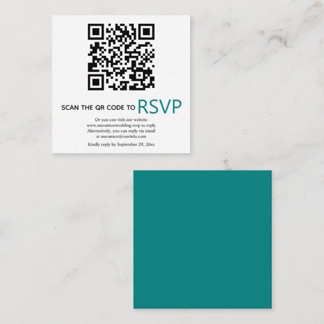Carte D'accompagnement QR code en ligne RSVP moderne turquoise bleu maria (Devant / Derrière)