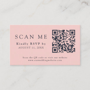 Carte D'accompagnement QR Code et site Mariage Blush rose et bleu marine