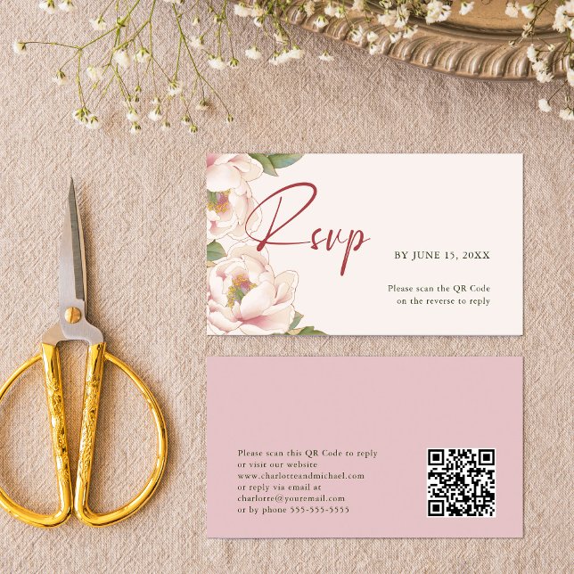 Carte D'accompagnement QR Code et site web Mariage Blush Pink RSVP (Créateur téléchargé)