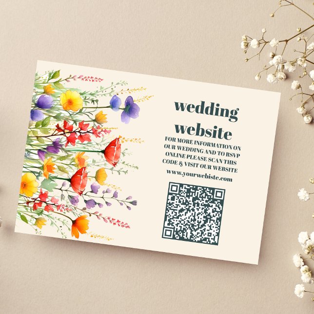 Carte D'accompagnement qr code Fleur sauvage Mariage Boho Country Floral (Créateur téléchargé)