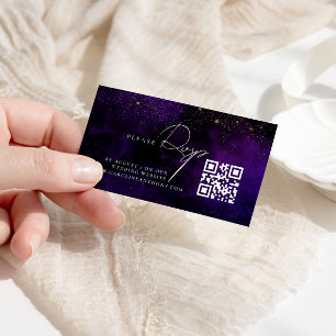 Carte D'accompagnement Qr Code foncé violet magique Mariage or RVSP