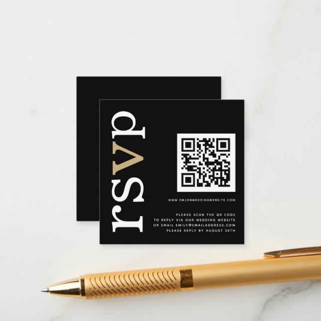 Carte D'accompagnement QR Code Gold Blanc Texte noir Mariage en ligne RSV (Devant/Arrière en situation)
