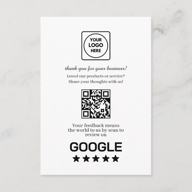 Carte D'accompagnement QR Code Google Avis | Lien de retour d'information (Devant)