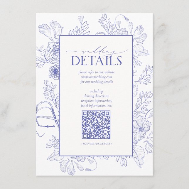 Carte D'accompagnement QR Code Lilac Lavender Détails du Mariage Floral (Devant)