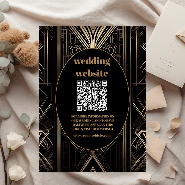 Carte D'accompagnement qr code Mariage Art déco géométrique (Créateur téléchargé)