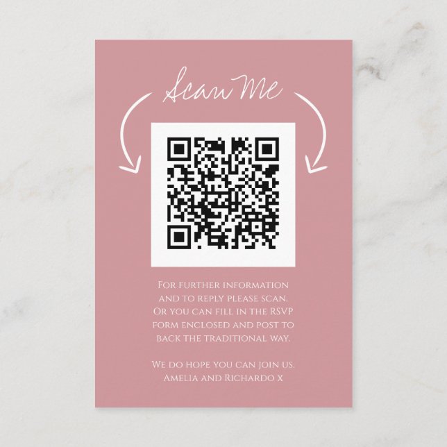 Carte D'accompagnement QR code mariage site Web monogramme rose analyse r (Dos)