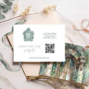 Carte D'accompagnement QR Code Monogramme Terme vert intemporel RSVP en l