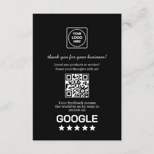 Carte D'accompagnement QR Code Noir   Lien de notation et d'avis Google