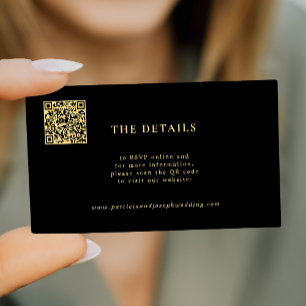Carte D'accompagnement QR code or noir mariage site web détails invités