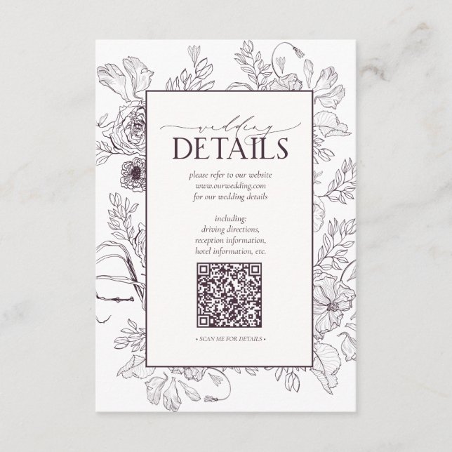 Carte D'accompagnement QR Code Plum Purple Floral Détails du Mariage (Devant)