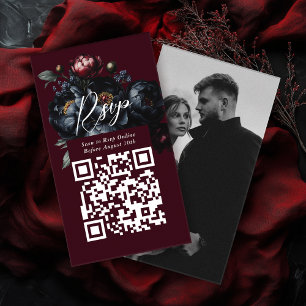Carte D'accompagnement QR Code Red Dark Moody Peony Mariage gothique RSVP
