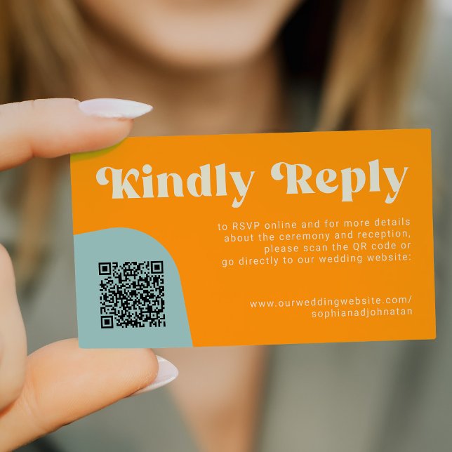 Carte D'accompagnement QR Code retro wedding budget online RSVP (Créateur téléchargé)