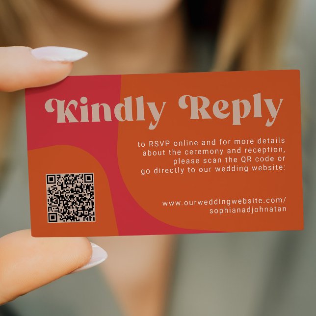 Carte D'accompagnement QR Code retro wedding budget online RSVP (Créateur téléchargé)