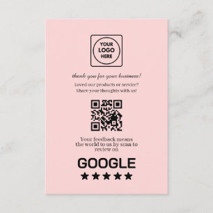 Carte D'accompagnement QR code rose   Lien de notation et d'avis Google