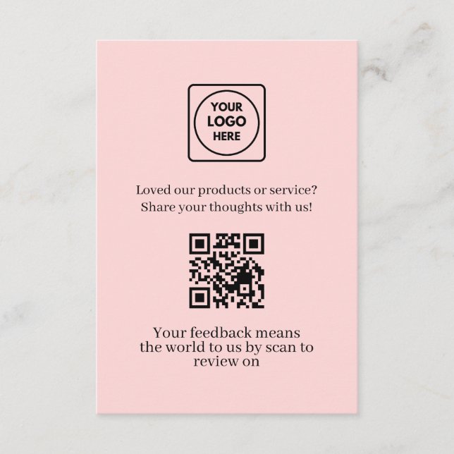 Carte D'accompagnement QR code rose | Lien de retour de client et d'avis (Devant)