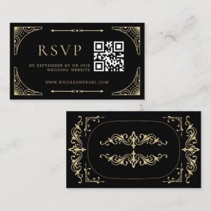 Carte D'accompagnement Qr Code RSVP Black Elegant Deco Gold Retro Mariage