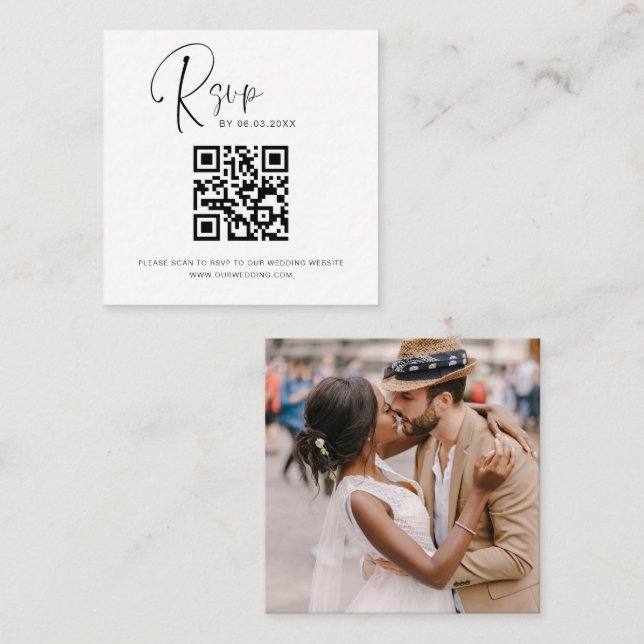Carte D'accompagnement QR Code RSVP Mariage photo Site Web élégant (Devant / Derrière)