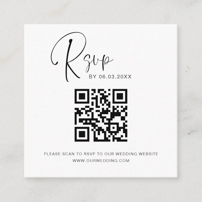 Carte D'accompagnement QR Code RSVP Site Mariage Élégant (Devant)
