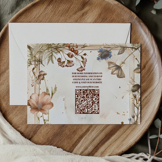 Carte D'accompagnement QR Code Russe Aquarelle Mariage de bois (Créateur téléchargé)