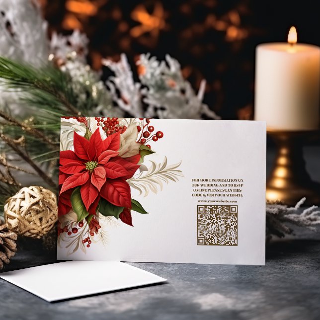 Carte D'accompagnement QR Code Rustic Poinsettia Floral Mariage de Noël (Créateur téléchargé)