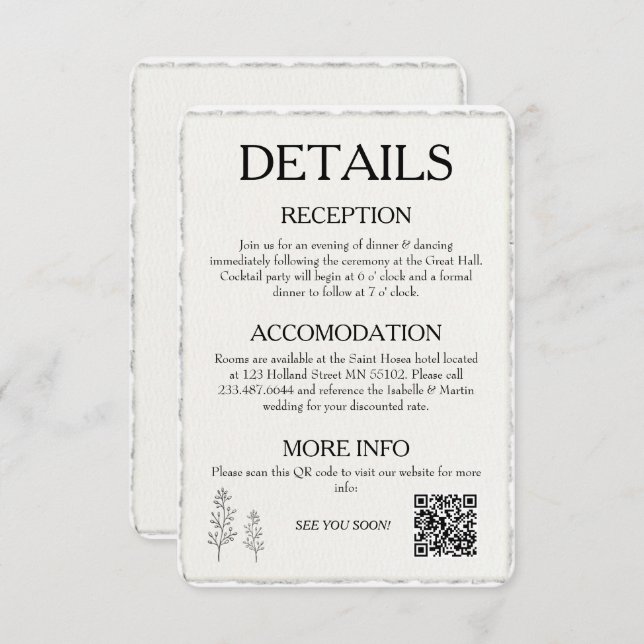 Carte D'accompagnement QR Code Simple Moderne Faux Deckted Edge Mariage (Devant / Derrière)