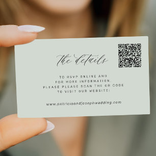 Carte D'accompagnement QR CODE simples détails de mariage élégant sauge v
