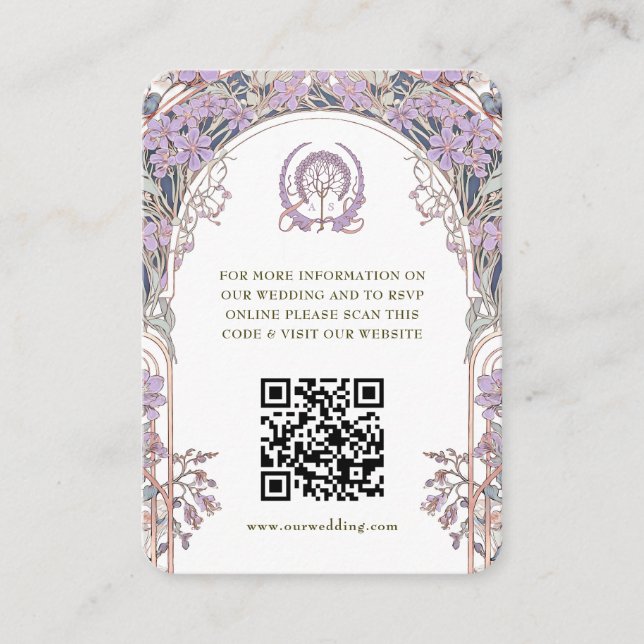 Carte D'accompagnement QR Code Site Mariage Info Art Nouveau (Devant)
