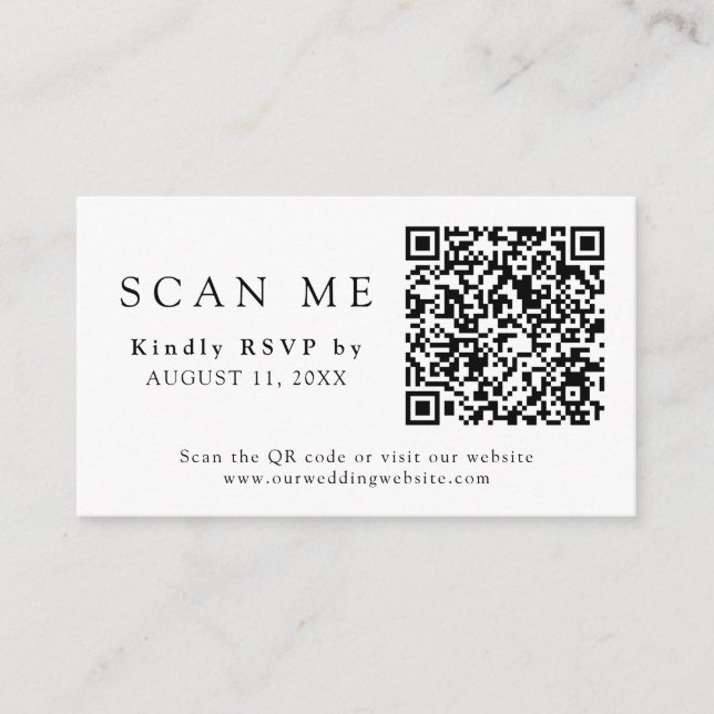 Carte D'accompagnement QR Code & Site Mariage Noir Mariage RSVP (Devant)