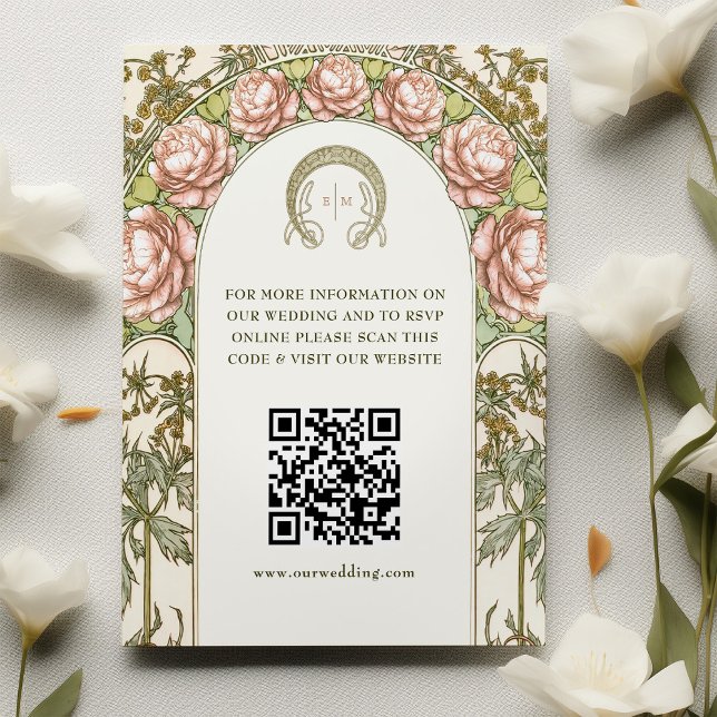 Carte D'accompagnement QR Code Site Web Mariage Info Boîtier Art Nouveau (Créateur téléchargé)