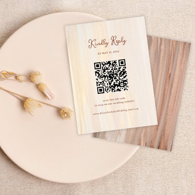 Carte D'accompagnement QR Code Terracotta Gold Watercolor Wedding RSVP (Créateur téléchargé)