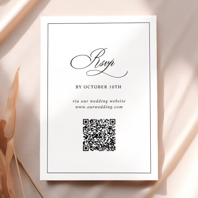 Carte D'accompagnement QR Code Website Classic Noir & Blanc Mariage RSVP (Créateur téléchargé)