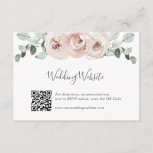 Carte D'accompagnement QR Code Website Floral Greenery Dusty Rose Mariage