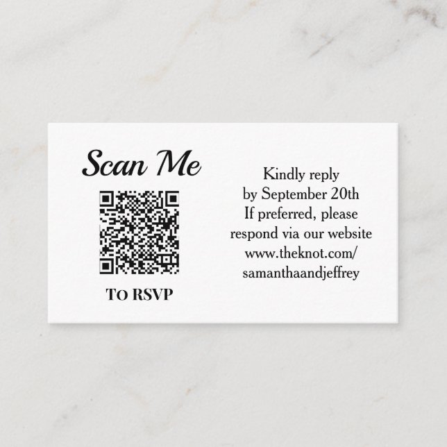 Carte D'accompagnement QR Code Wedding Online RSVP Black and White (Devant)