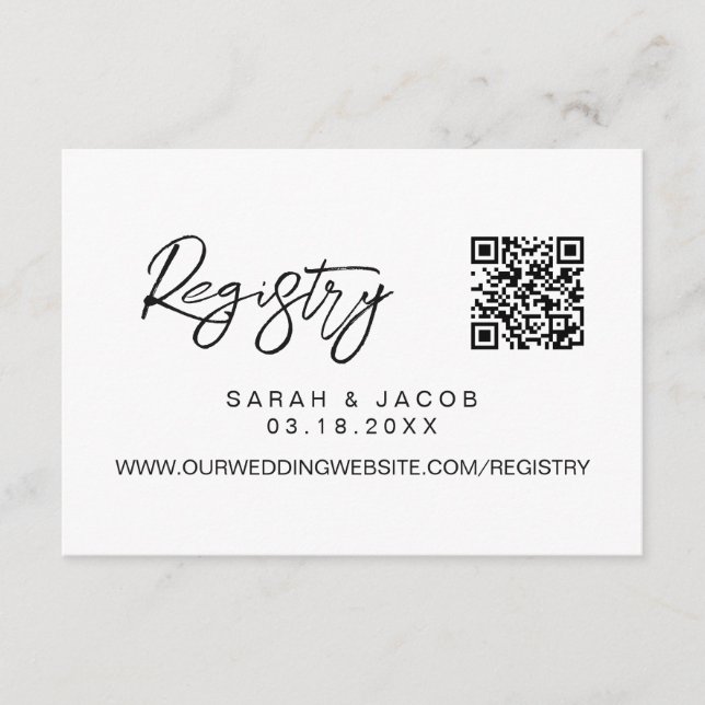 Carte D'accompagnement QR code wedding registry Modern script custom (Devant)