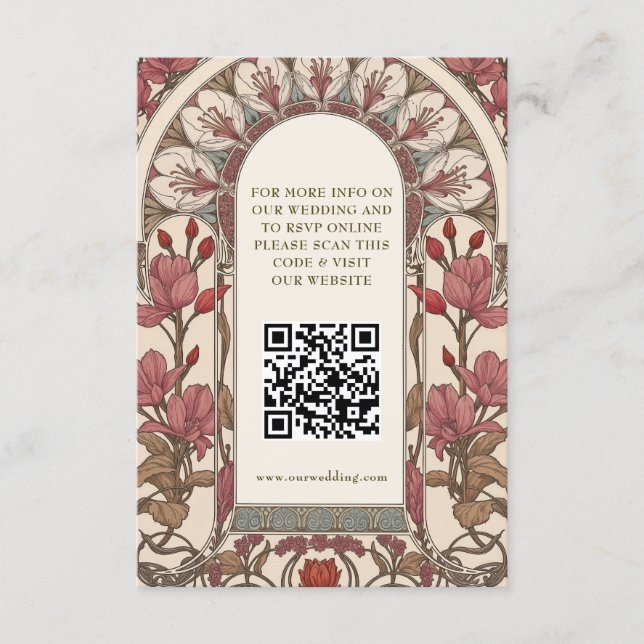 Carte D'accompagnement QR Code Wedding Website Info Art Nouveau (Devant)