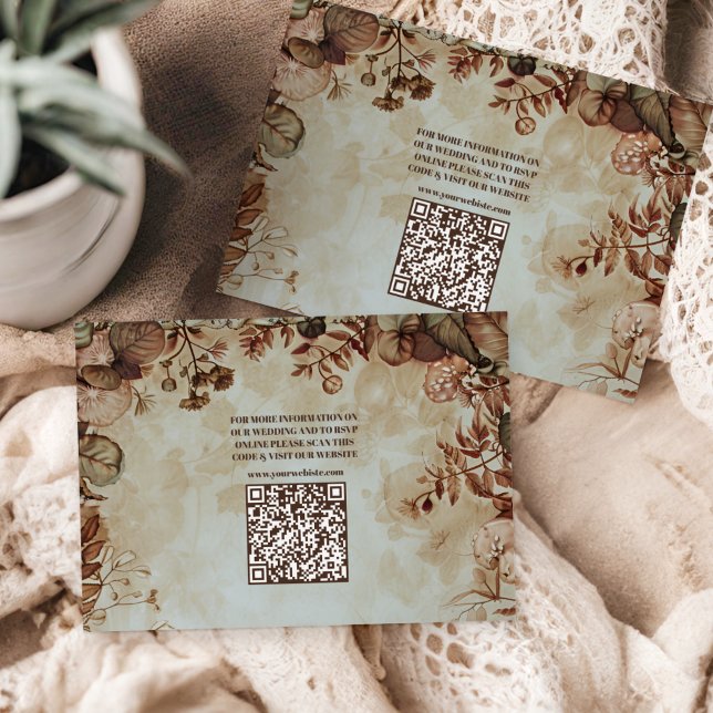 Carte D'accompagnement QR Code Woodland Fall Watercolor Mariage champigno (Créateur téléchargé)