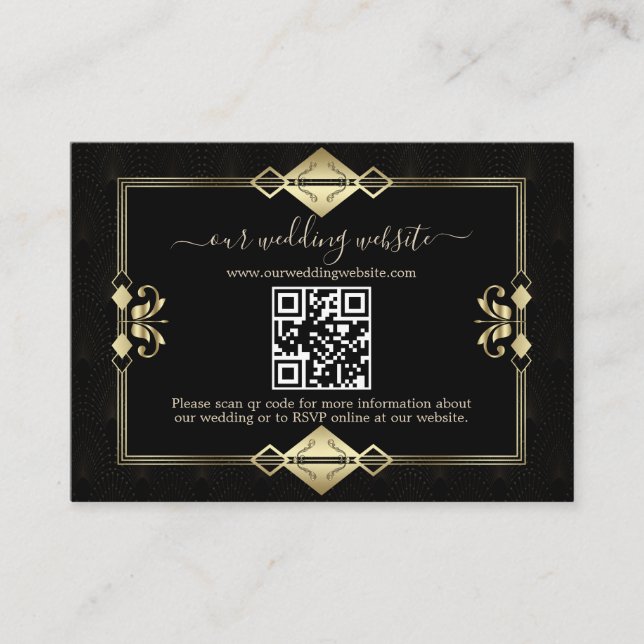 Carte D'accompagnement QR Elegant Art Déco 20s Casino Vegas (Devant)