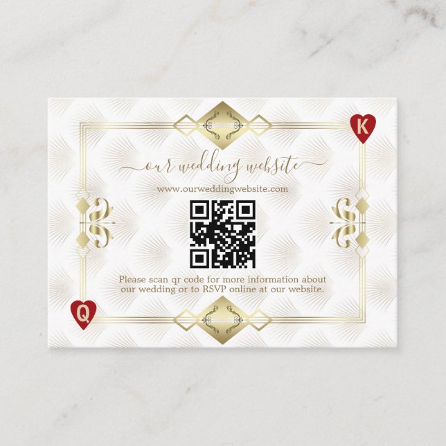 Carte D'accompagnement QR Elegant Gold White Art Déco 20s Casino Vegas (Devant)