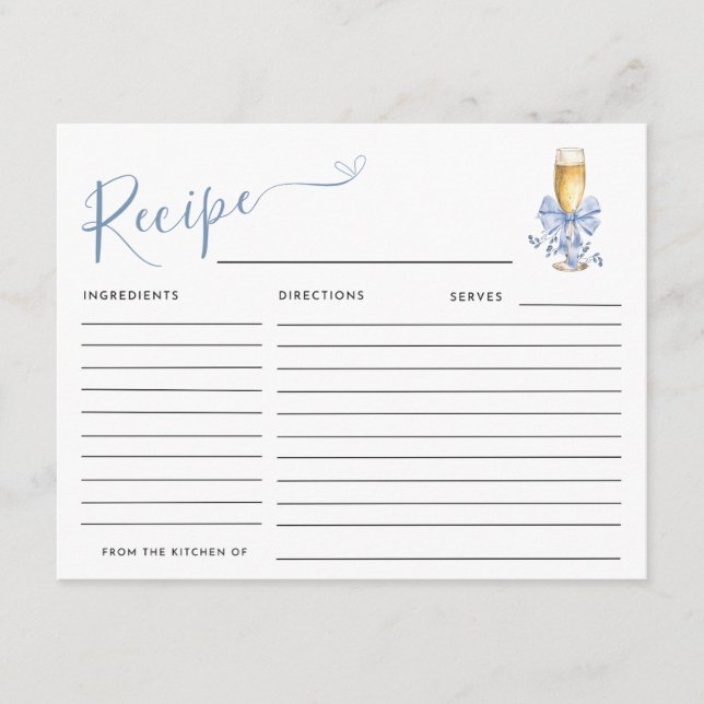 Carte D'accompagnement QUELQUE CHOSE DE BLEU AVANT DE FAIRE Recette (Devant)