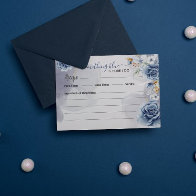 Carte D'accompagnement Quelque chose de bleu avant que je fasse la recett (Something Blue Before I Do Recipe Enclosure Card bridal shower wedding blue theme floral elegant )