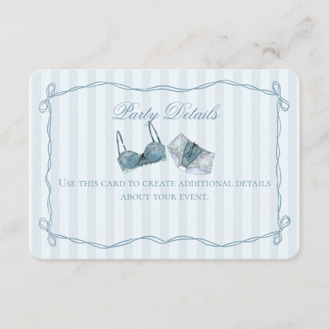 Carte D'accompagnement Quelque chose de bleu lingerie détails insert pour (Devant)