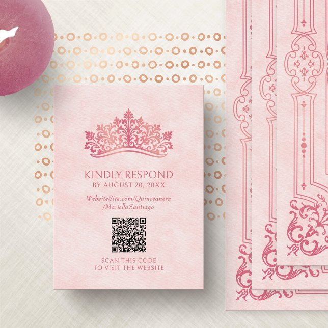 Carte D'accompagnement Quinceanera Couronne rose Tiara QR RSVP (Créateur téléchargé)